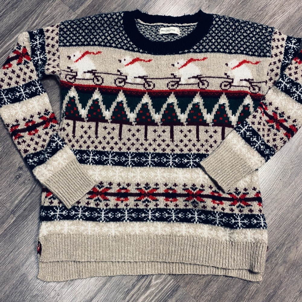 Abercrombie & Fitch Polar Bear Bicycle Fair Isle Wool Blend Sweater Womens S